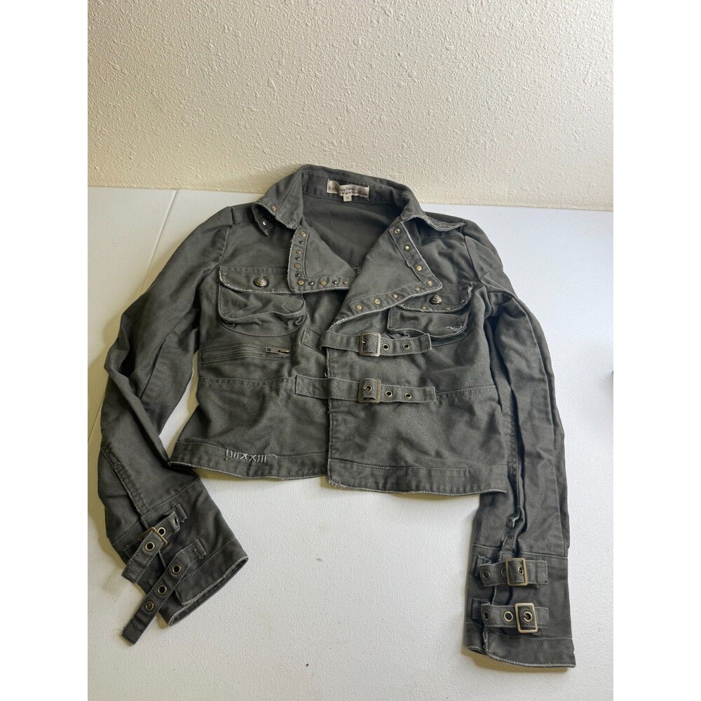 Vintage Lucy Paris Military Army Green Jacket Studded Eagle Embroidered Size S